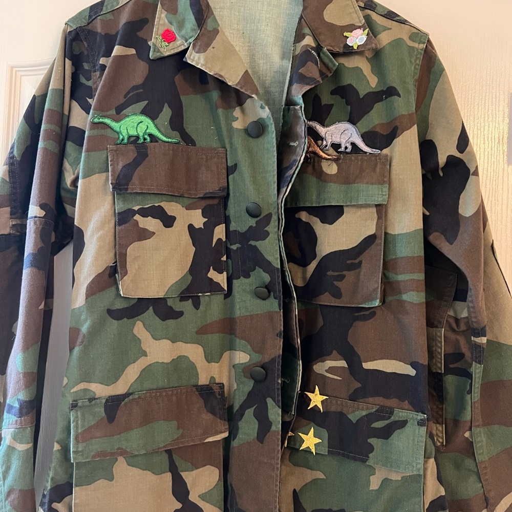 Women's Camouflage Jacket with Dinosaur Accents